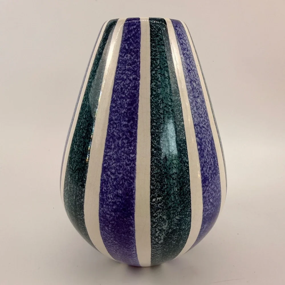 Vintage Flora Gouda Holland Zebra Pattern Stripe Ovoid Vase Mid Century Modern